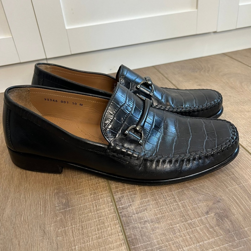 Brass Boot Mens Black Croc Embossed Leather Bit Loafers 93346 001 Size 10 M - Picture 3 of 13